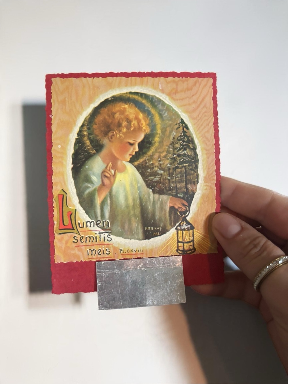 1942 Religious Mini Calendar Jesus Child Art Lumen Semitis Meis Vintage